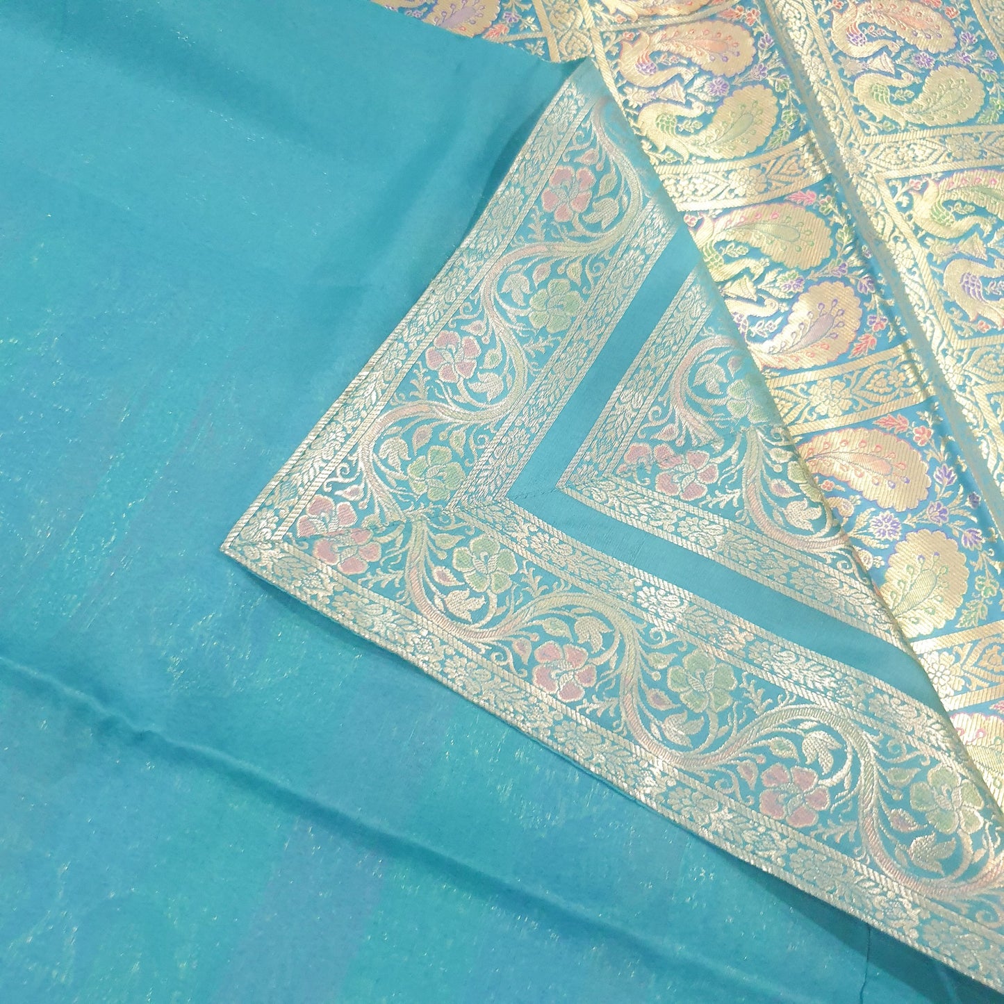 Banarasi Bed Cushion & Pillow Cover Teal Green Peacock Set Silk & Woven Brocade