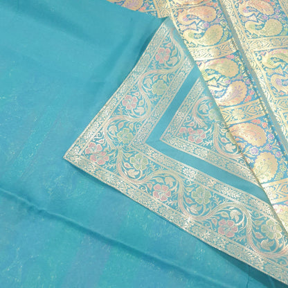 Banarasi Bed Cushion & Pillow Cover Teal Green Peacock Set Silk & Woven Brocade