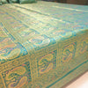 Banarasi Bed Cushion & Pillow Cover Teal Green Peacock Set Silk & Woven Brocade