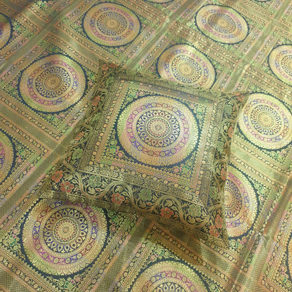 Banarasi Bed Cushion & Pillow Cover Set Mandala Black Woven Zari Brocade Gift