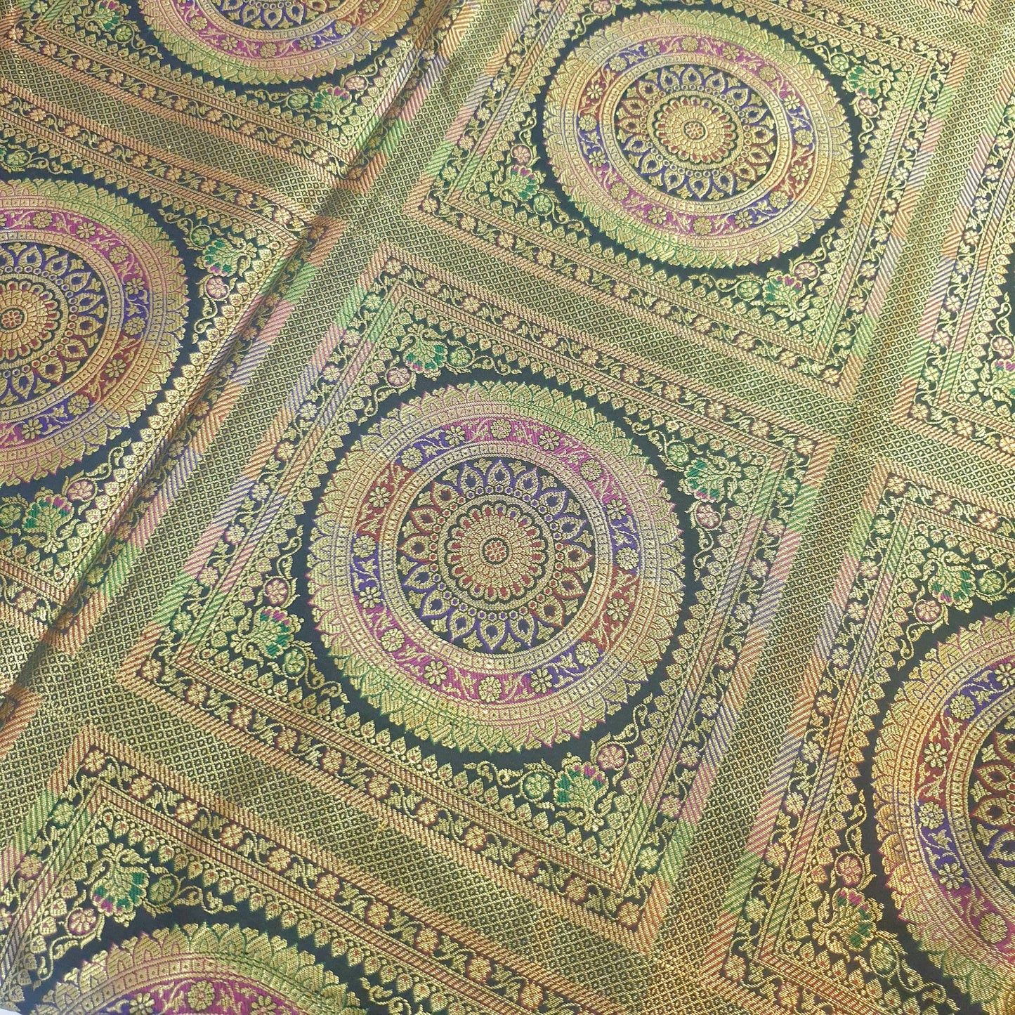 Banarasi Bed Cushion & Pillow Cover Set Mandala Black Woven Zari Brocade Gift