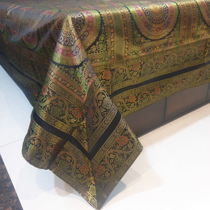 Banarasi Bed Cushion & Pillow Cover Set Mandala Black Woven Zari Brocade Gift