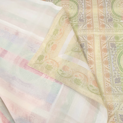Banarasi Bed Cushion & Pillow Cover Set White Mandala Silk & Woven Zari Brocade