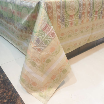 Banarasi Bed Cushion & Pillow Cover Set White Mandala Silk & Woven Zari Brocade