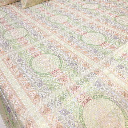 Banarasi Bed Cushion & Pillow Cover Set White Mandala Silk & Woven Zari Brocade