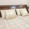 Banarasi Bed Cushion & Pillow Cover Set White Mandala Silk & Woven Zari Brocade