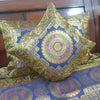 Banarasi Bed Cushion & Pillow Cover Set Dark Blue Mandala Silk & Woven Brocade