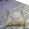 Banarasi Bed Cushion & Pillow Cover Set Dark Blue Mandala Silk & Woven Brocade
