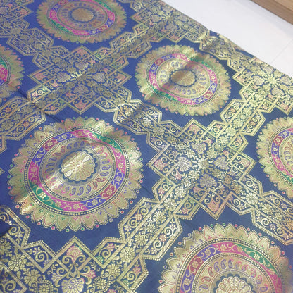 Banarasi Bed Cushion & Pillow Cover Set Dark Blue Mandala Silk & Woven Brocade