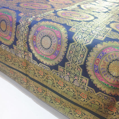 Banarasi Bed Cushion & Pillow Cover Set Dark Blue Mandala Silk & Woven Brocade