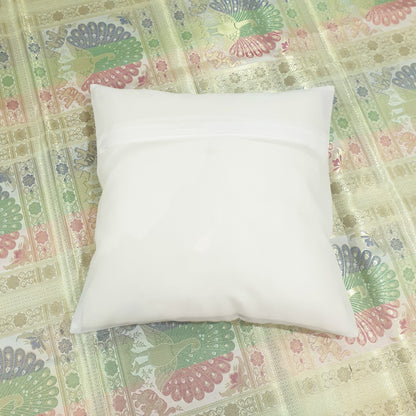 Banarasi Bed Cushion & Pillow Cover Set Peacock White Silk & Woven Brocade Gift
