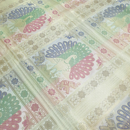 Banarasi Bed Cushion & Pillow Cover Set Peacock White Silk & Woven Brocade Gift
