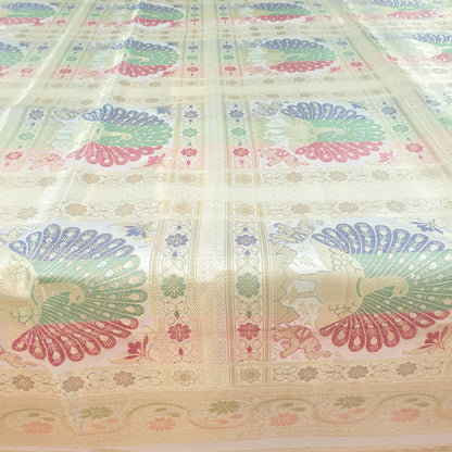 Banarasi Bed Cushion & Pillow Cover Set Peacock White Silk & Woven Brocade Gift