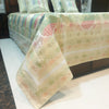 Banarasi Bed Cushion & Pillow Cover Set Peacock White Silk & Woven Brocade Gift