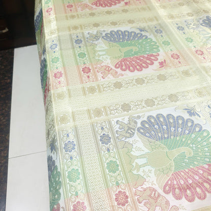 Banarasi Bed Cushion & Pillow Cover Set Peacock White Silk & Woven Brocade Gift