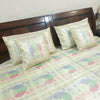 Banarasi Bed Cushion & Pillow Cover Set Peacock White Silk & Woven Brocade Gift