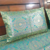 Banarasi Bed Cushion & Pillow Cover Set Teal Green Mandala Silk & Woven Brocade