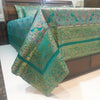 Banarasi Bed Cushion & Pillow Cover Set Teal Green Mandala Silk & Woven Brocade