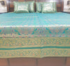 Banarasi Bed Cushion & Pillow Cover Set Teal Green Mandala Silk & Woven Brocade