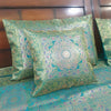 Banarasi Bed Cushion & Pillow Cover Set Teal Green Mandala Silk & Woven Brocade