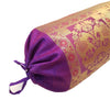 30x15 Inch Bolster Cover Indian Woven Zari Brocade Banarasi Silk Elephant Purple