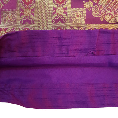 30x15 Inch Bolster Cover Indian Woven Zari Brocade Banarasi Silk Elephant Purple