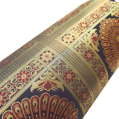 30x15 Inch Bolster Cover Blue Indian Peacock Woven Zari Brocade Banarasi Silk