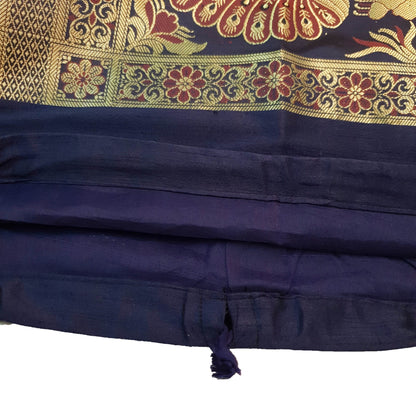 30x15 Inch Bolster Cover Blue Indian Peacock Woven Zari Brocade Banarasi Silk