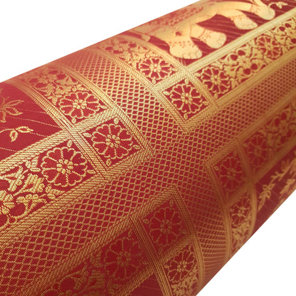 30x15 Inch Bolster Cover Maroon Indian Elephant Woven Zari Brocade Banarasi Silk