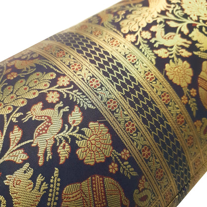 30x15 Inch Bolster Cover Blue Indian Decor Woven Zari Brocade Banarasi Silk