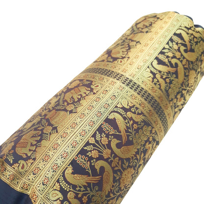 30x15 Inch Bolster Cover Blue Indian Decor Woven Zari Brocade Banarasi Silk