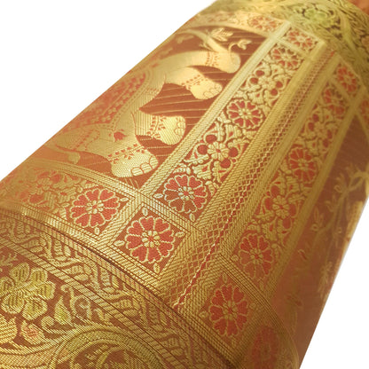 30x15 Inch Bolster Cover Brown Indian Elephant Woven Zari Brocade Banarasi Silk