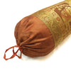 30x15 Inch Bolster Cover Brown Indian Elephant Woven Zari Brocade Banarasi Silk