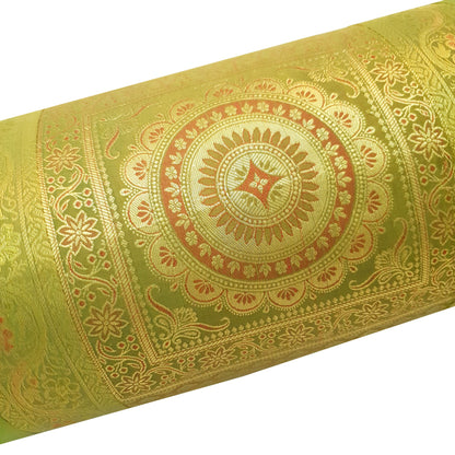 30x15 Inch Bolster Cover Indian Green Mandala Woven Zari Brocade Banarasi Silk