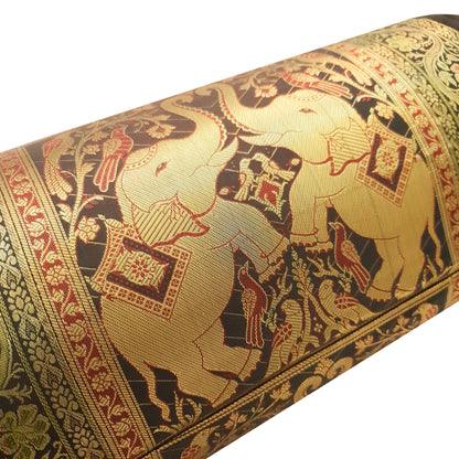 30x15 Inch Bolster Cover Elephant Woven Zari Brocade Banarasi Silk Decor Black
