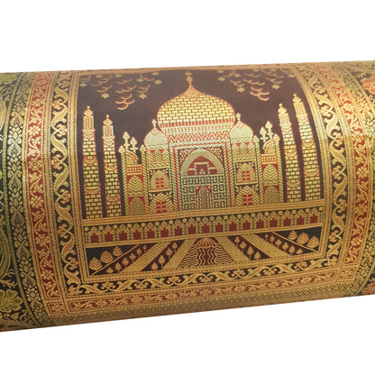 30x15 Inch Bolster Cover Decor Black Taj Mahal Woven Zari Brocade Banarasi Silk