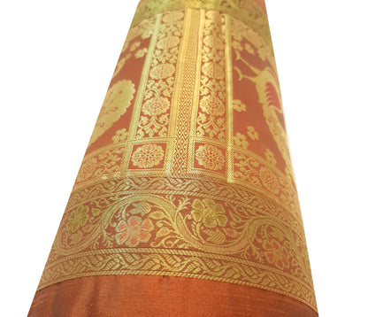 30x15 Inch Brown Bolster Cover Decor Peacock Woven Zari Brocade Banarasi Silk