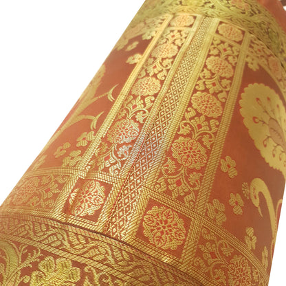 30x15 Inch Brown Bolster Cover Decor Peacock Woven Zari Brocade Banarasi Silk