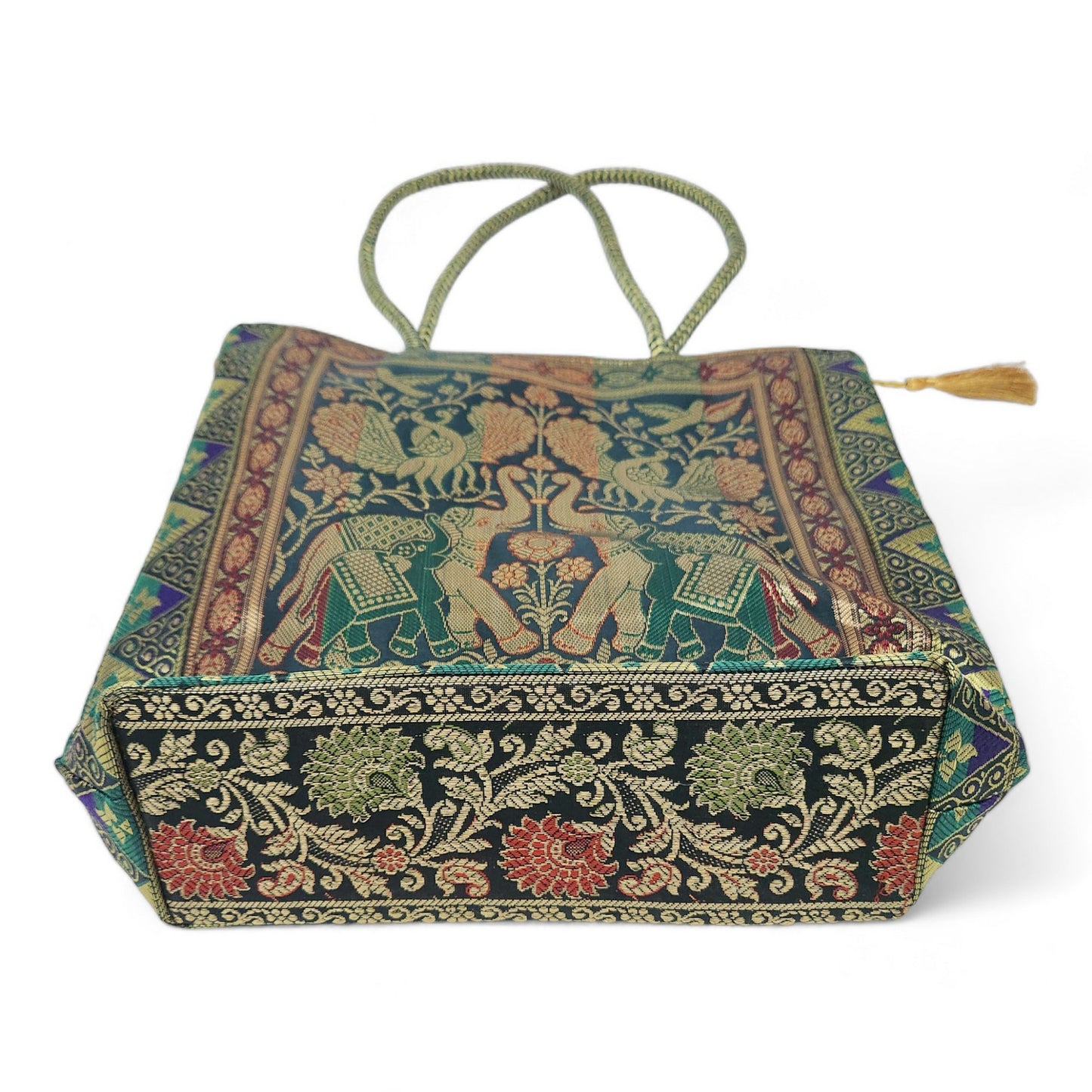 Green Handbag Indian Ethnic Elephant Woven Zari Brocade Fabric Shoulder Hand Bag