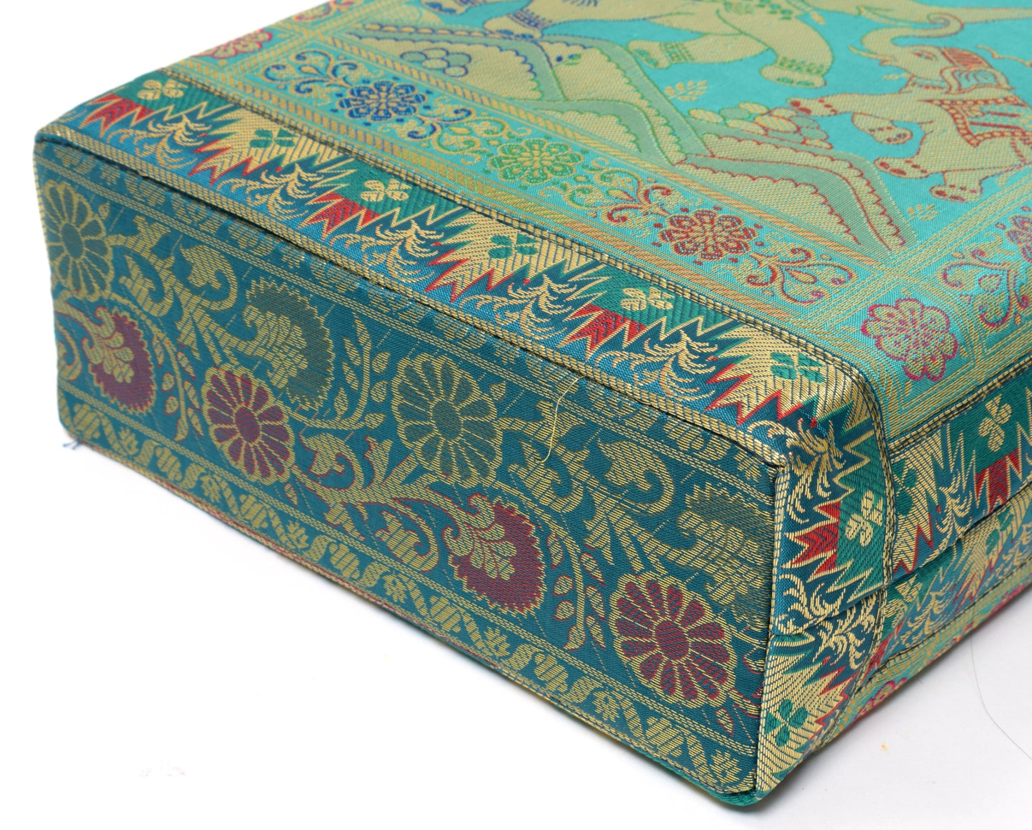 Aqua Green Handbag Ethnic Woven Zari Brocade Fabric Elephant Shoulder Hand Bag