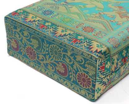 Aqua Green Handbag Ethnic Woven Zari Brocade Fabric Elephant Shoulder Hand Bag