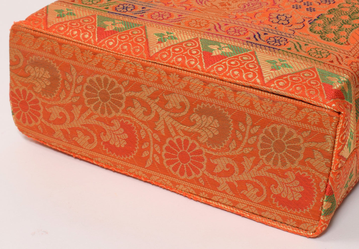 Orange Handbag Indian Ethnic Woven Zari Brocade Fabric Peacock Shoulder Hand Bag