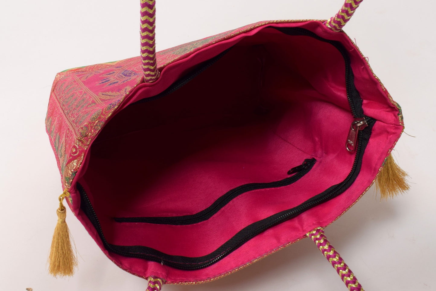 Pink Handbag Indian Ethnic Mandala Woven Zari Brocade Fabric Shoulder Hand Bag