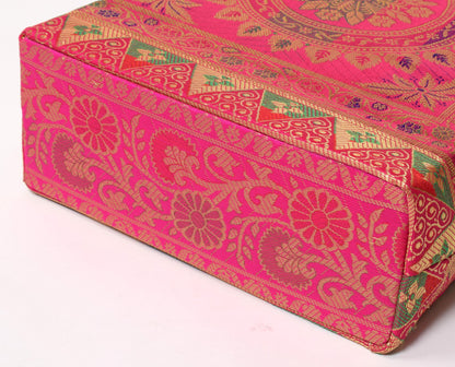 Pink Handbag Indian Ethnic Mandala Woven Zari Brocade Fabric Shoulder Hand Bag