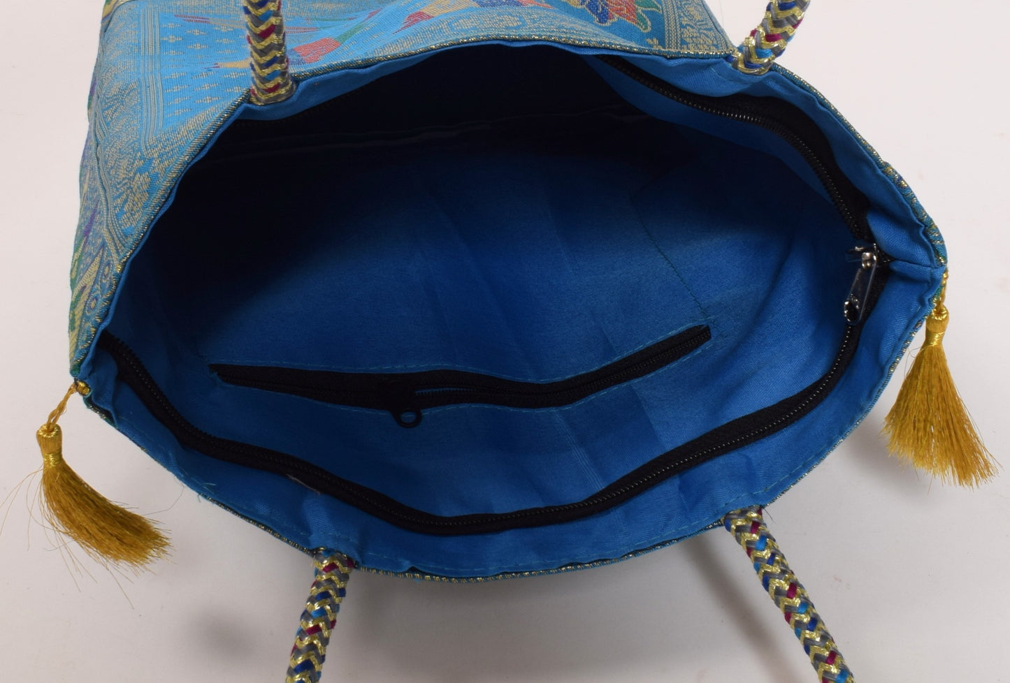 Turquoise Blue Handbag Indian Ethnic Woven Zari Brocade Floral Shoulder Hand Bag