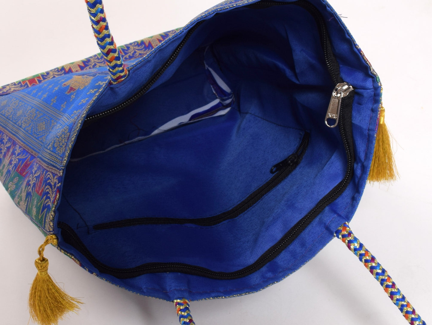 Indian Ethnic Handbag Blue Floral Woven Zari Brocade Fabric Shoulder Hand Bag
