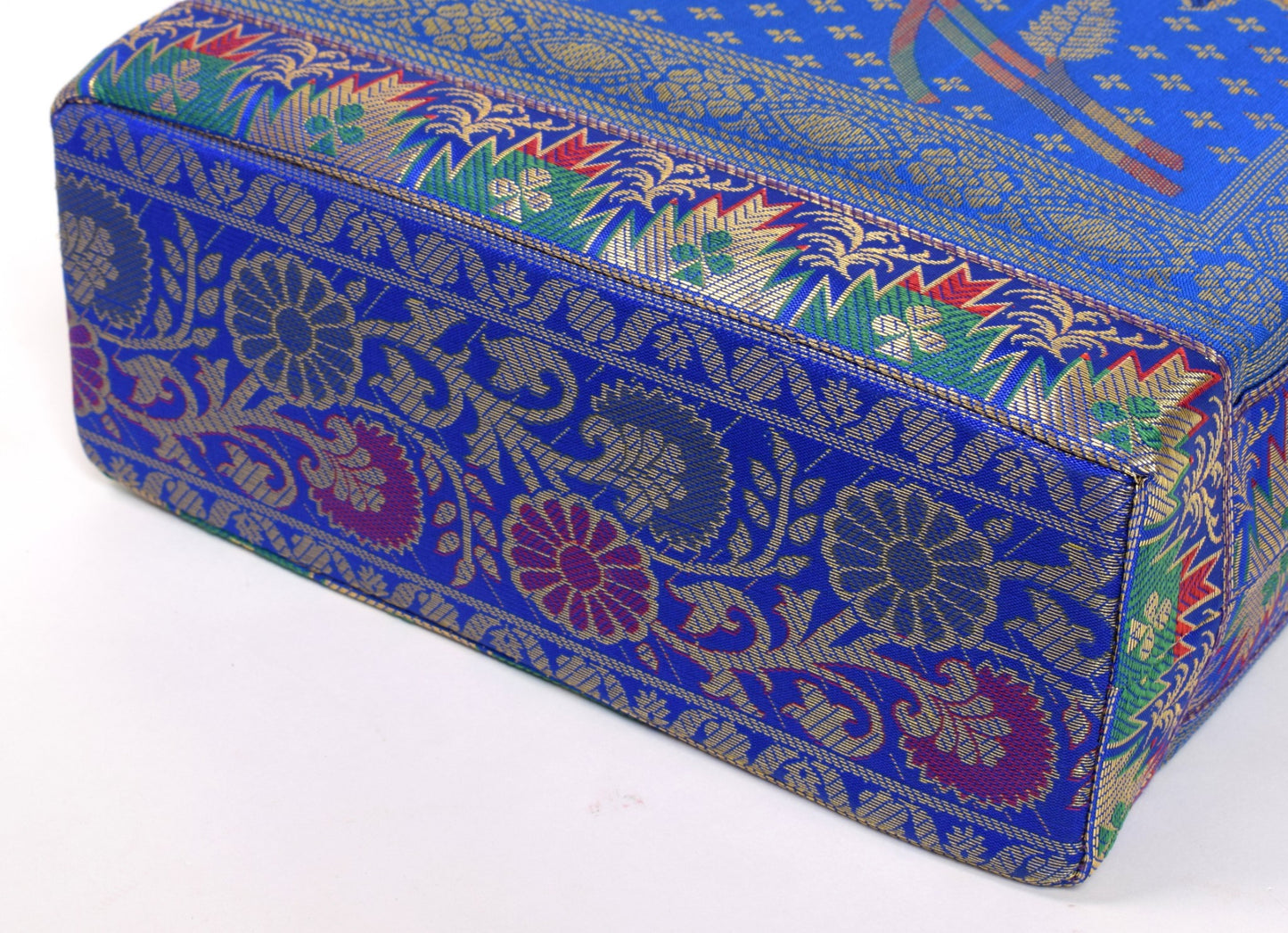 Indian Ethnic Handbag Blue Floral Woven Zari Brocade Fabric Shoulder Hand Bag