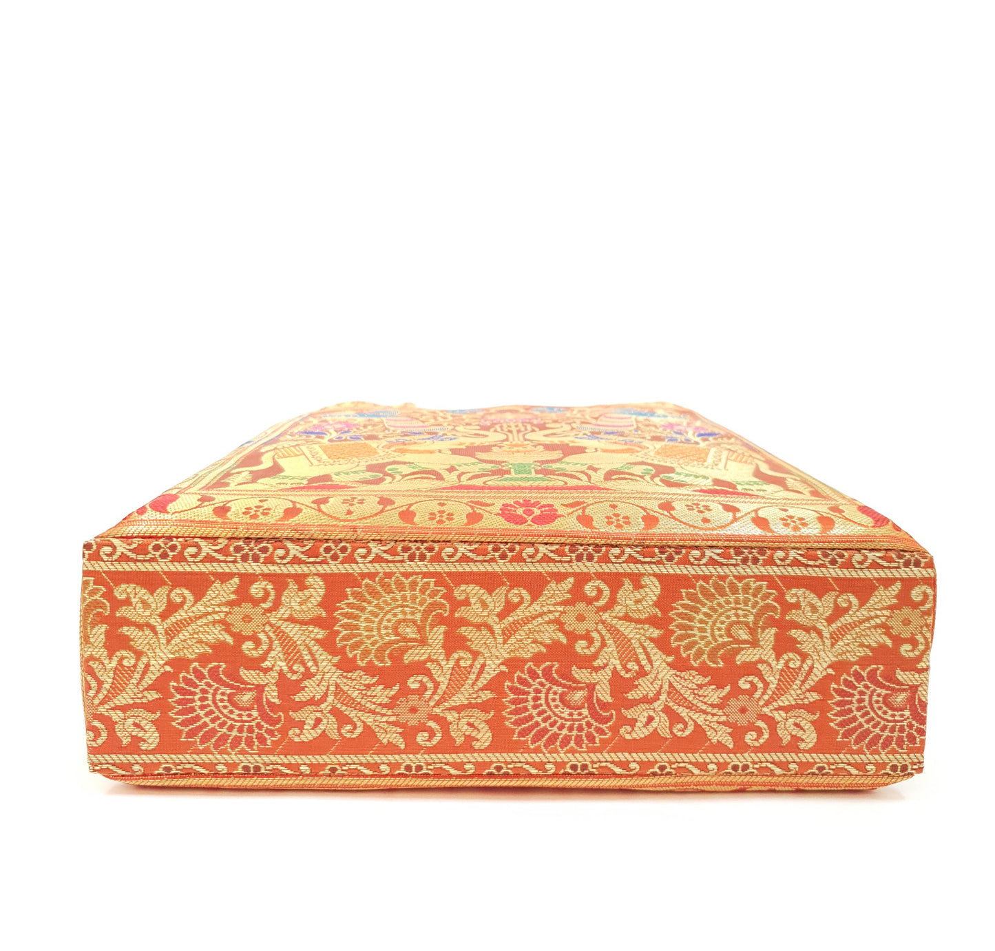 Orange Indian Handbag Ethnic Peacock Elephant Woven Zari Brocade Shoulder Bag