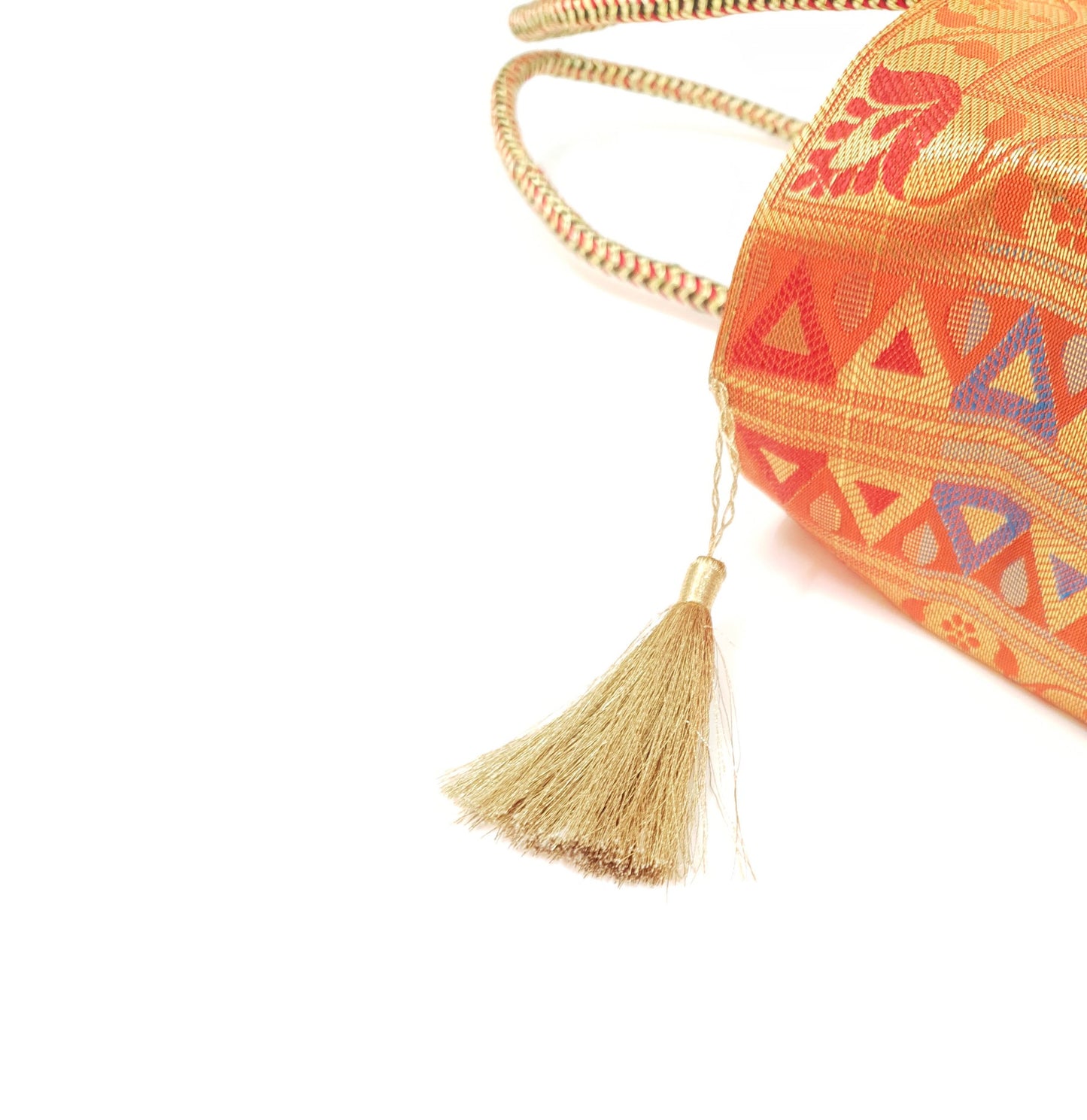 Orange Indian Handbag Ethnic Peacock Elephant Woven Zari Brocade Shoulder Bag
