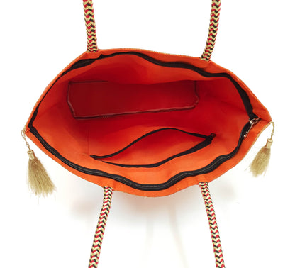 Orange Indian Handbag Ethnic Peacock Elephant Woven Zari Brocade Shoulder Bag